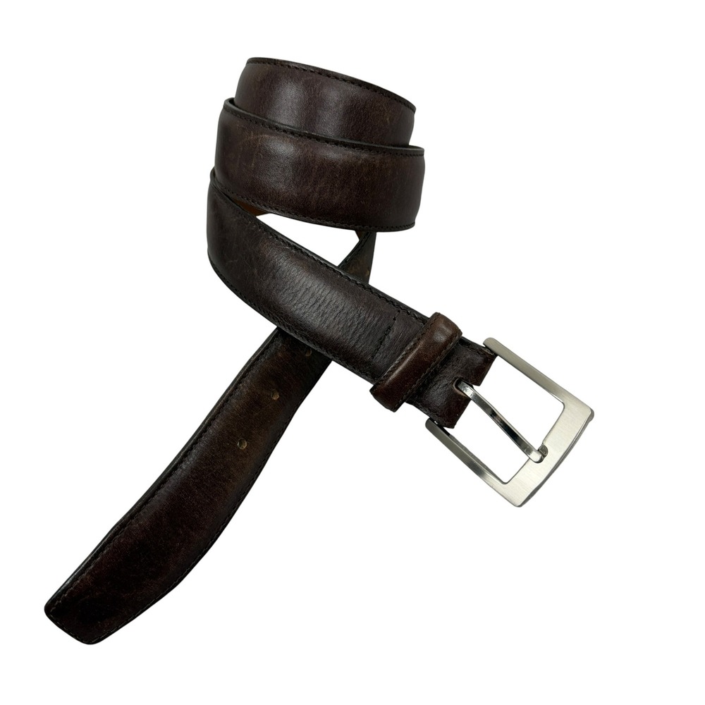 Bosca Belt Mens 36 Dark Brown Genuine Leather Silver Buckle Made in Canada